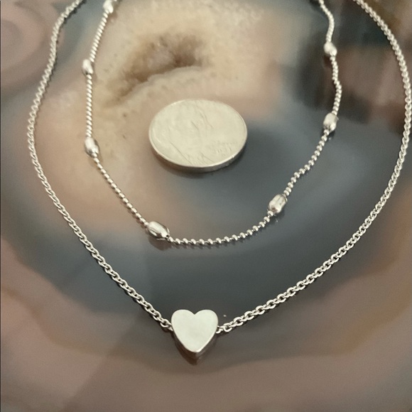 Silver tiny heart choker ball chain choker 2 pieces layering necklace - Picture 6 of 7